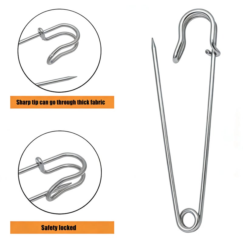 BESTCYC 10pcs Silver Safety Pins Extra Large 100mm x 20mm Heavy Duty Safety Pins for Blankets, Skirts, Kilts, Knitted Fabric,Crafts - Image 2